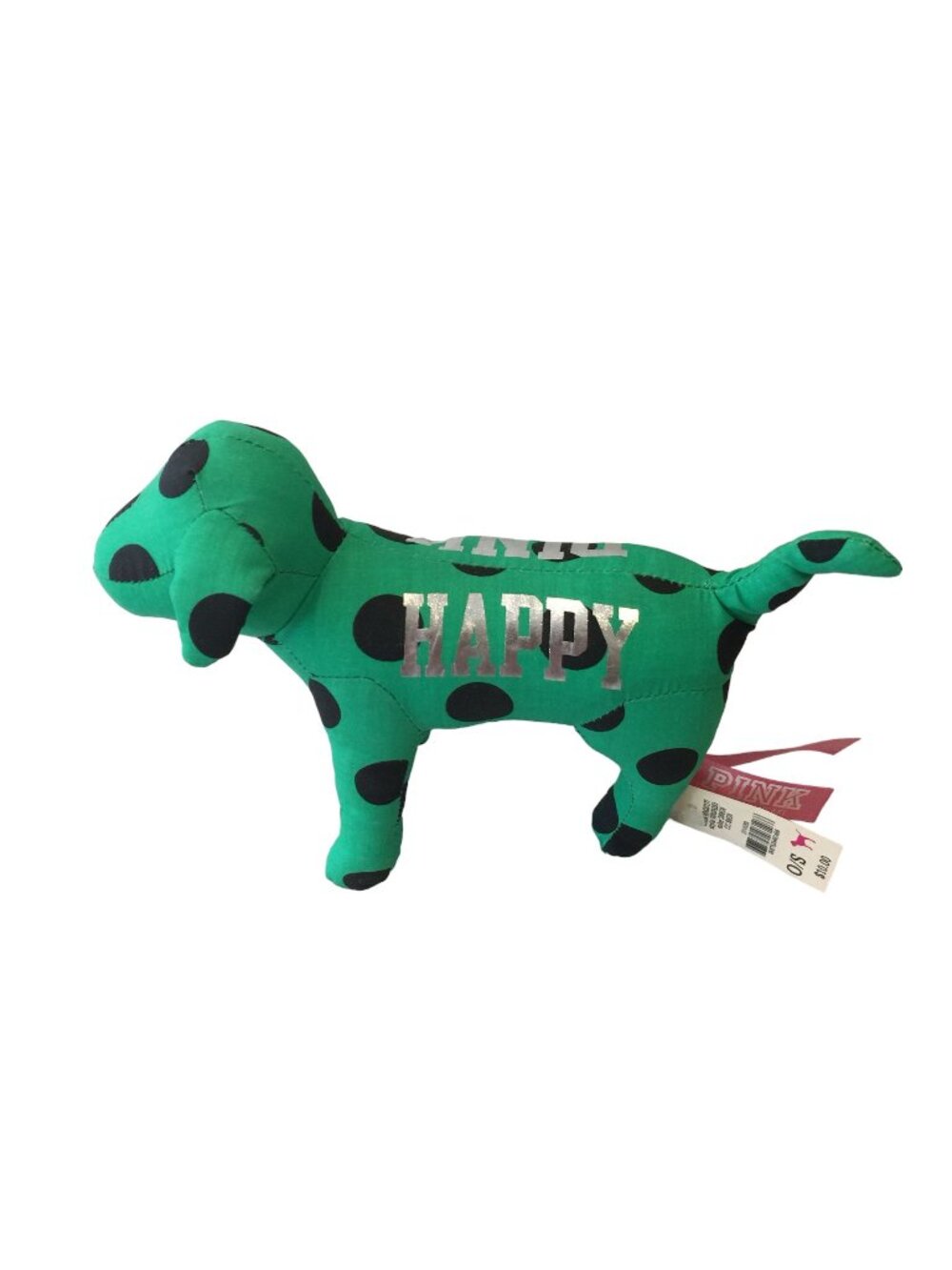 Victoria's Secret Pink Mini Dog HAPPY PINK Green Black Polka Dot Silver Metallic
